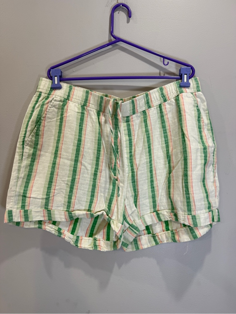Old Navy Green and Cream Striped Drawstring Shorts